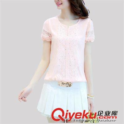 2015夏季新风尚 韩版钉珠蕾丝刺绣雪纺衫，轻盈绽放女性魅力